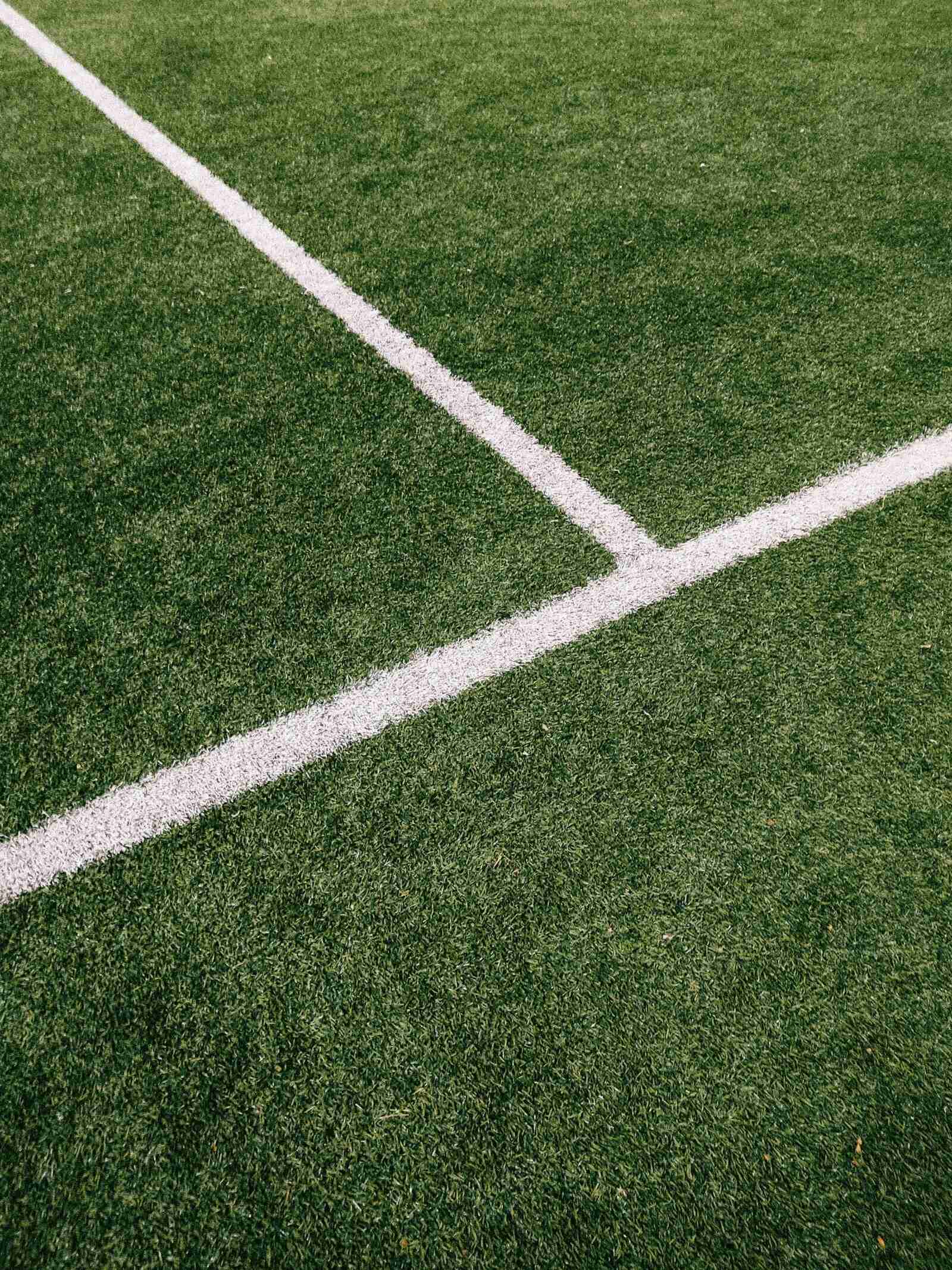 Close-up of white line on a football pitch