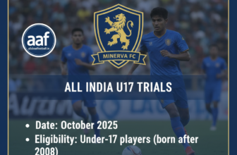 Minerva FC All India U17 Open Trials October 2025 - Custom trial poster with All About Football branding